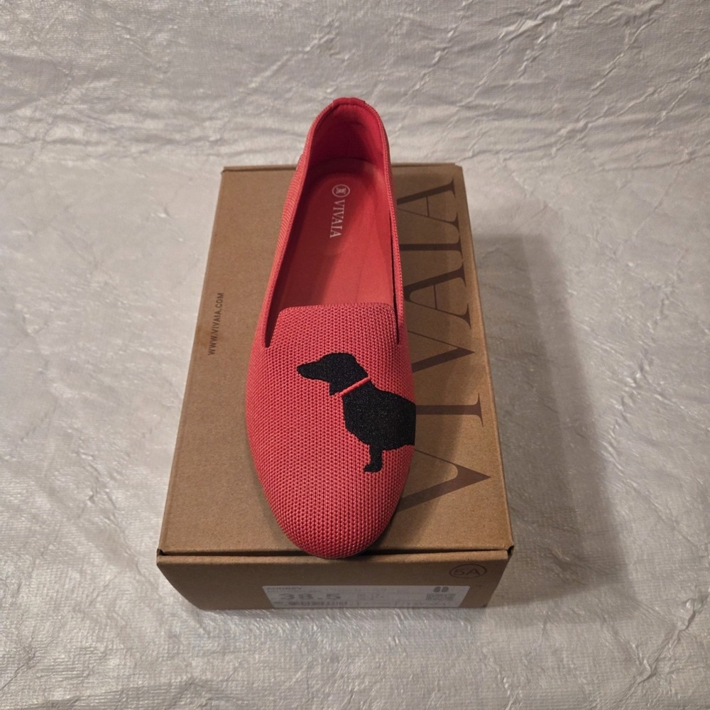 VIVAIA Audrey Multi Coral Dachshund Dog Knit Flats Loafers EU 38.5 US 7.5 - Picture 10 of 12